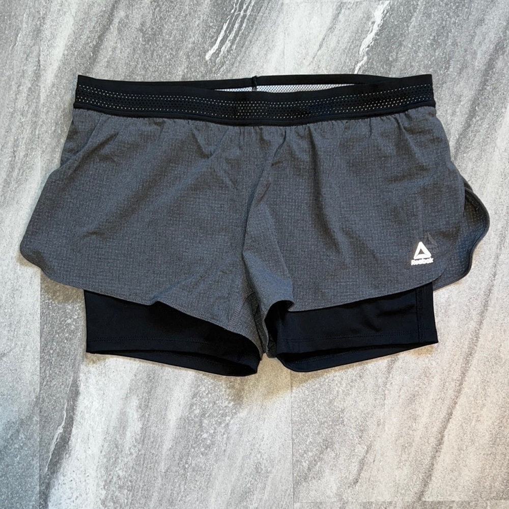 Grey & black athletic shorts built in spandex size large